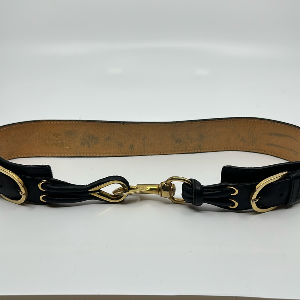 Norm Thompson Made in Italy Black Leather Adjustable Waist Belt, Sz Sm/ Med